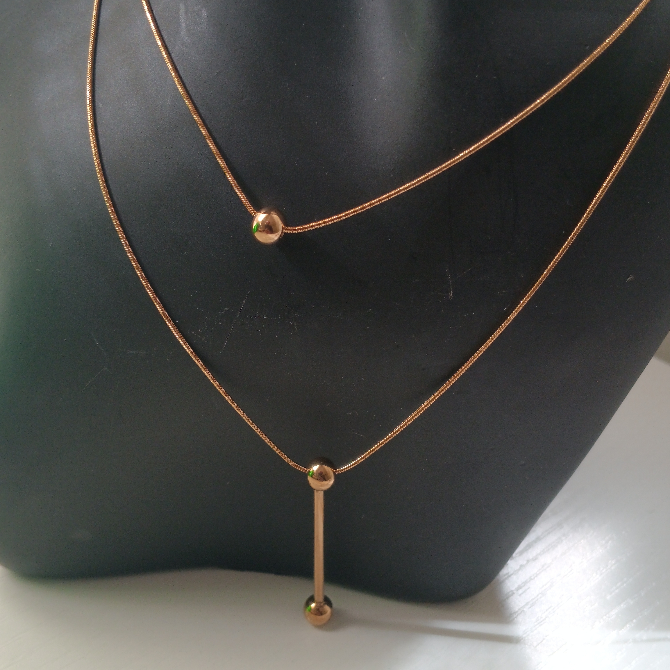 Delicate Gold Double-Layer Bar Pendant Necklace 20$